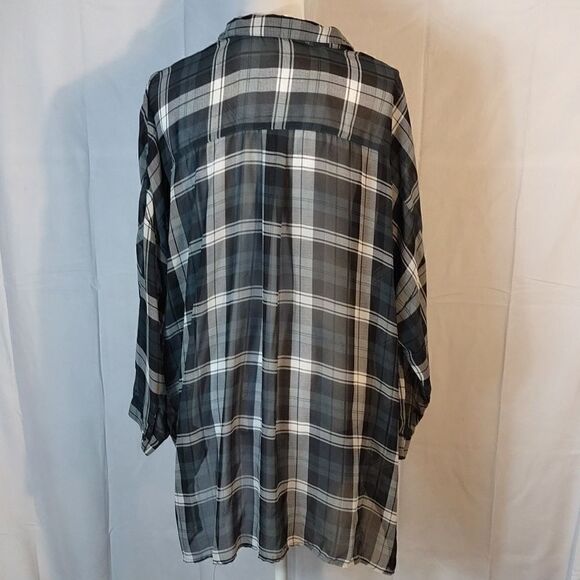 Sans Souci Black & White Plaid Sheer Oversized Blouse - Picture 5 of 8